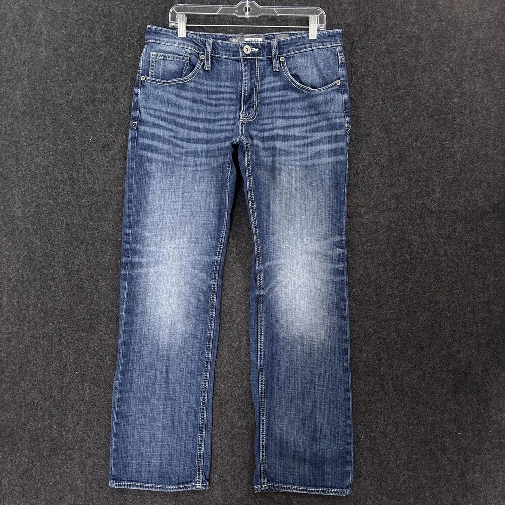 BKE Jake Bootleg Jeans Men's 33x32 Blue Medium Wash Bootcut Embroidered Denim